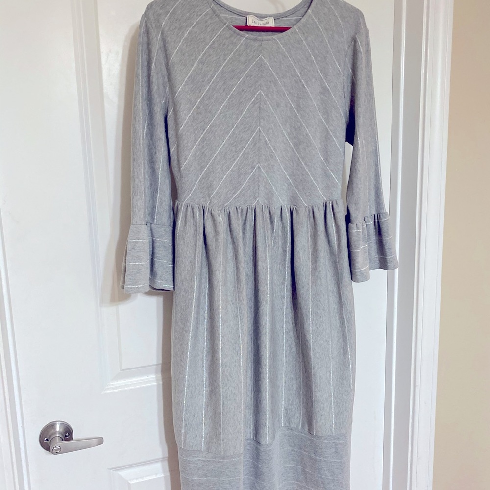 Heather Grey & sparkling silver Bell Sleeve Dress